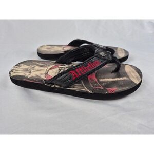 Affliction Mens Size 9 Skull‎ Flip Flops Black Red Graphic Sandals Gothic Biker